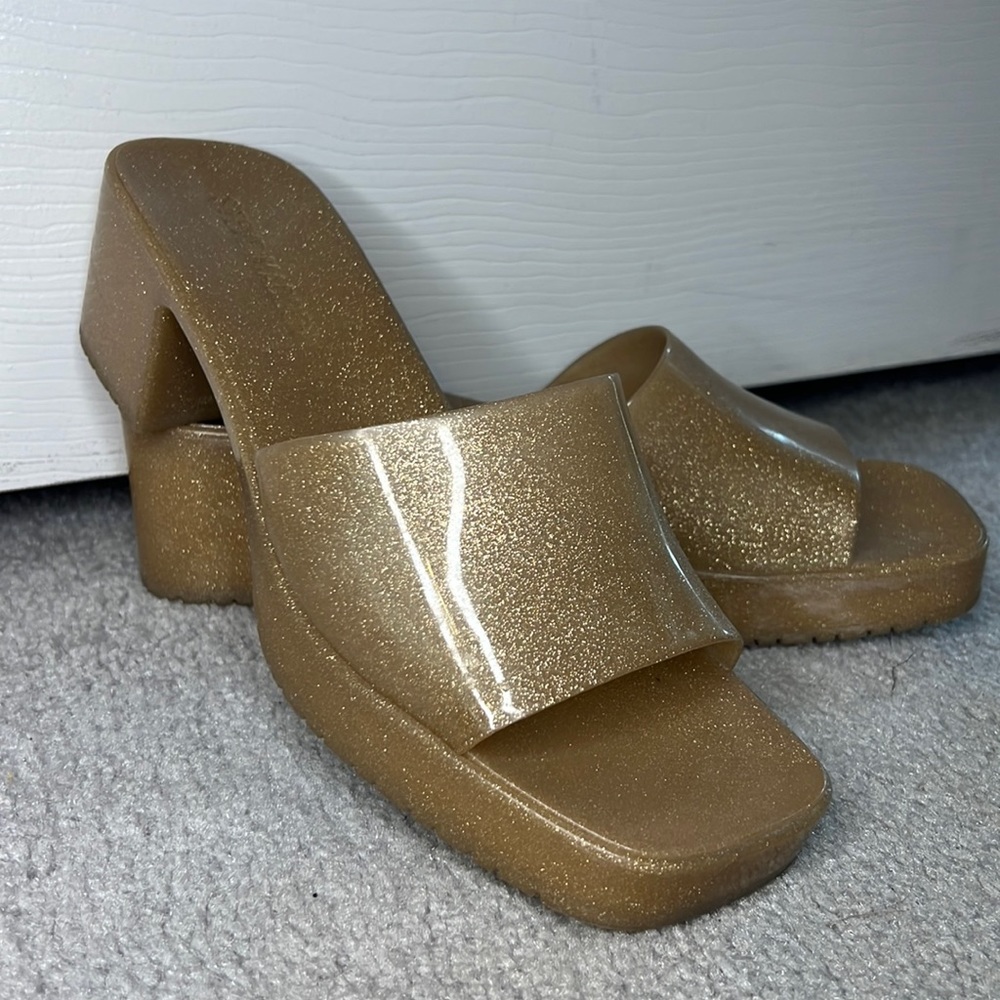 Steve Madden Gold Glitter Platform Slide Sandals